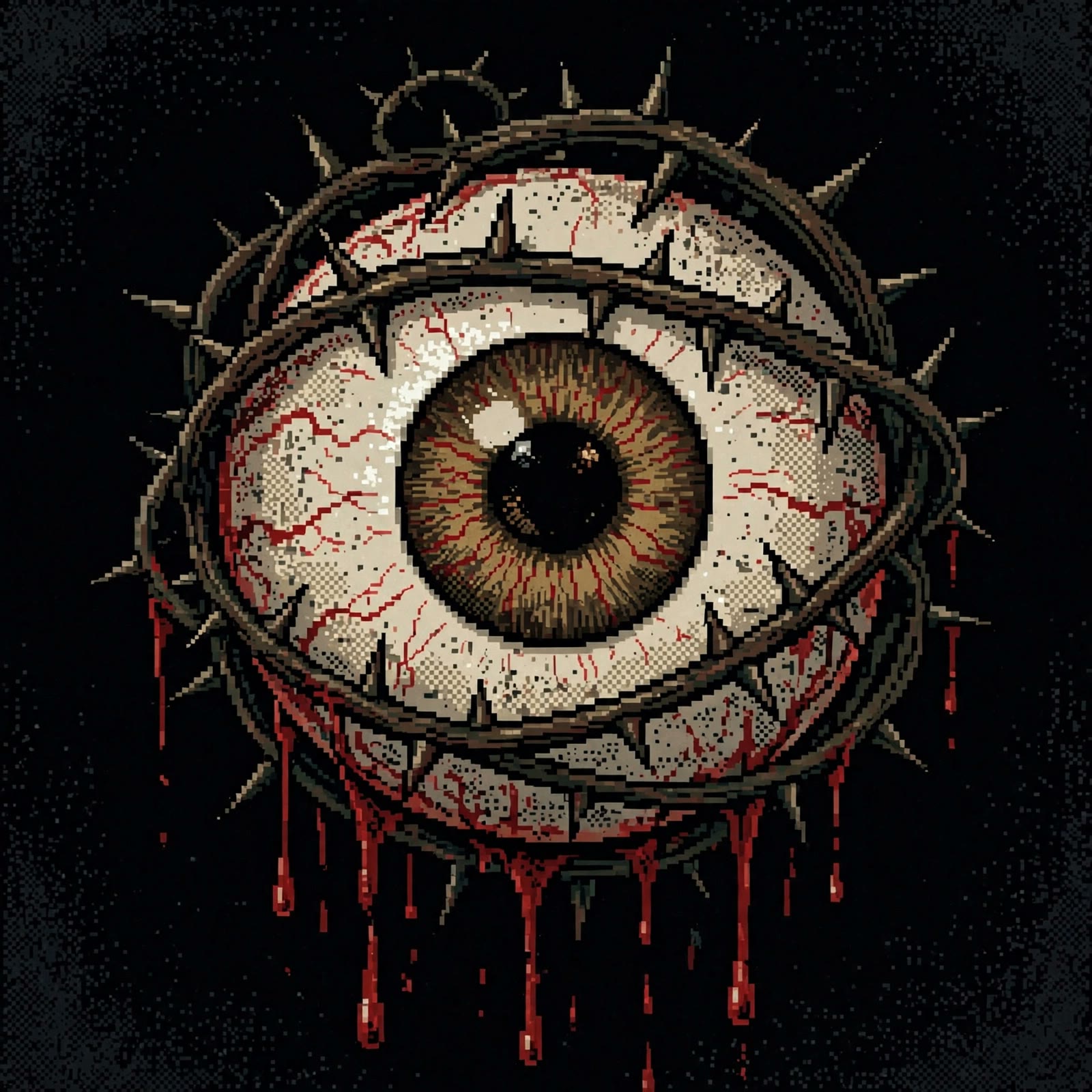 Bleeding eyeball wrapped in thorns